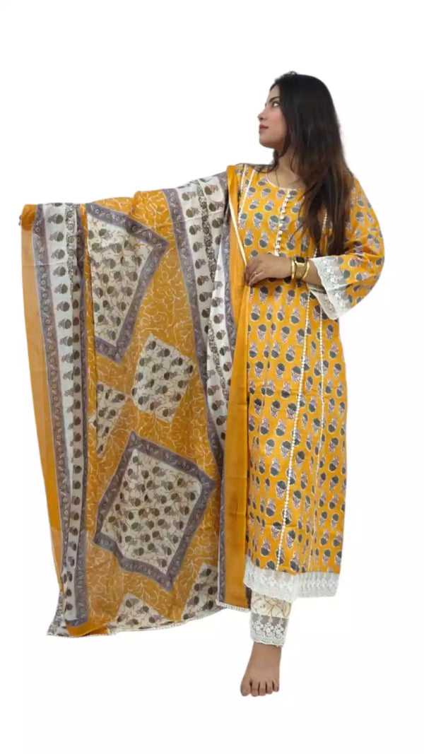 Karachi Pattern Cotton Premium Readymade Suit, Cotton Pant, Mal Dupatta