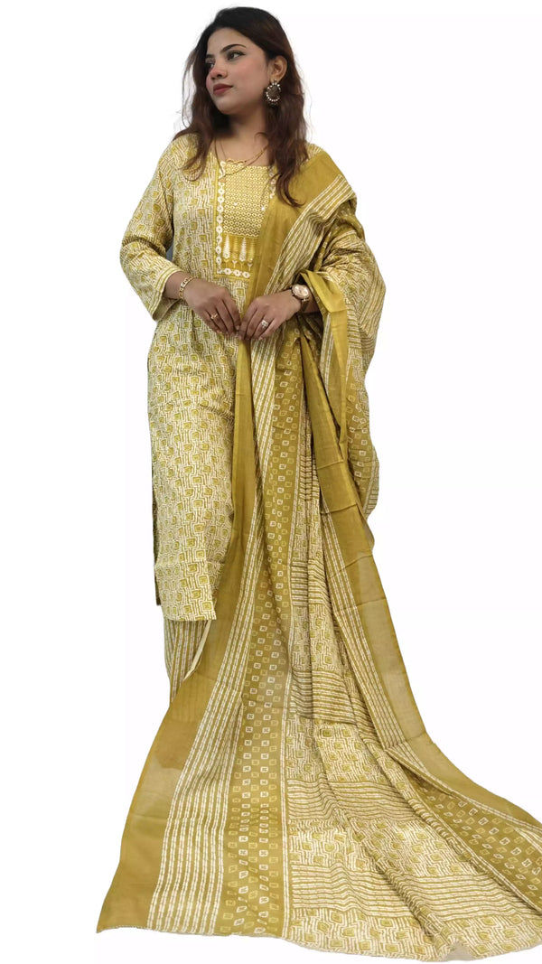 Readymade Block Print Cotton Suit With Cotton Dupatta