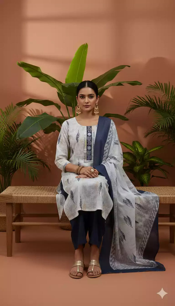 Readymade Block Print Cotton Suit With Cotton Dupatta