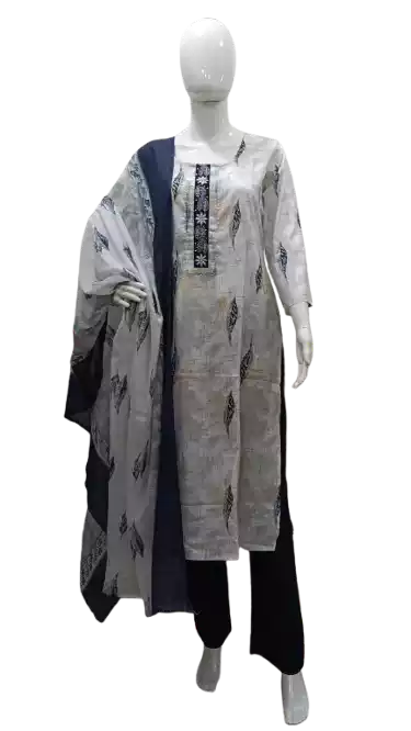 Readymade Block Print Cotton Suit With Cotton Dupatta