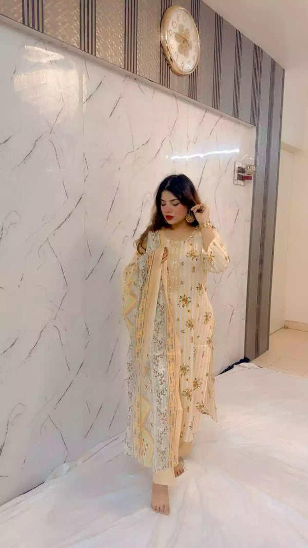 Readymade Block Print Cotton Suit With Cotton Dupatta