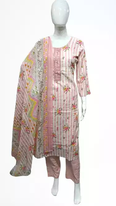 Readymade Block Print Cotton Suit With Cotton Dupatta