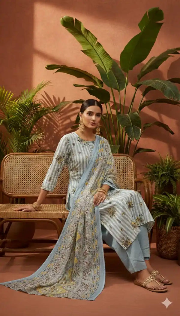 Readymade Block Print Cotton Suit With Cotton Dupatta