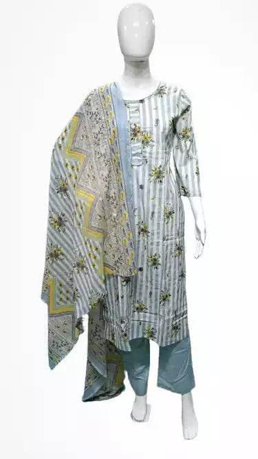 Readymade Block Print Cotton Suit With Cotton Dupatta