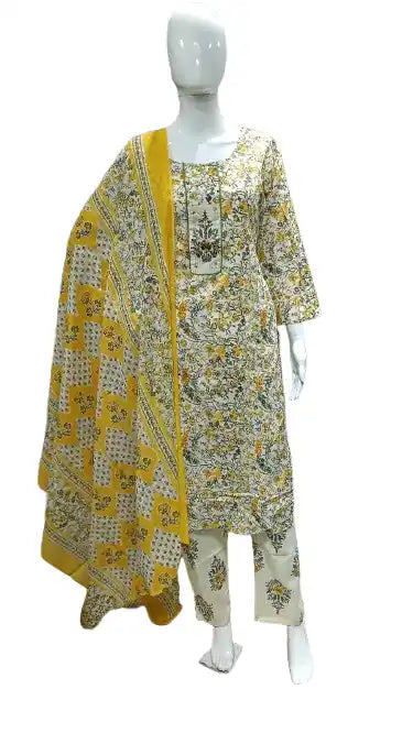 Readymade Block Print Cotton Suit With Cotton Dupatta