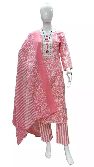 Readymade Block Print Cotton Suit With Cotton Dupatta