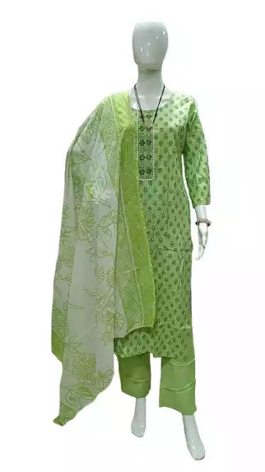 Readymade Block Print Cotton Suit With Cotton Dupatta