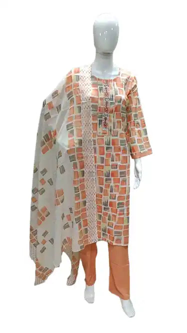 Readymade Block Print Cotton Suit With Cotton Dupatta