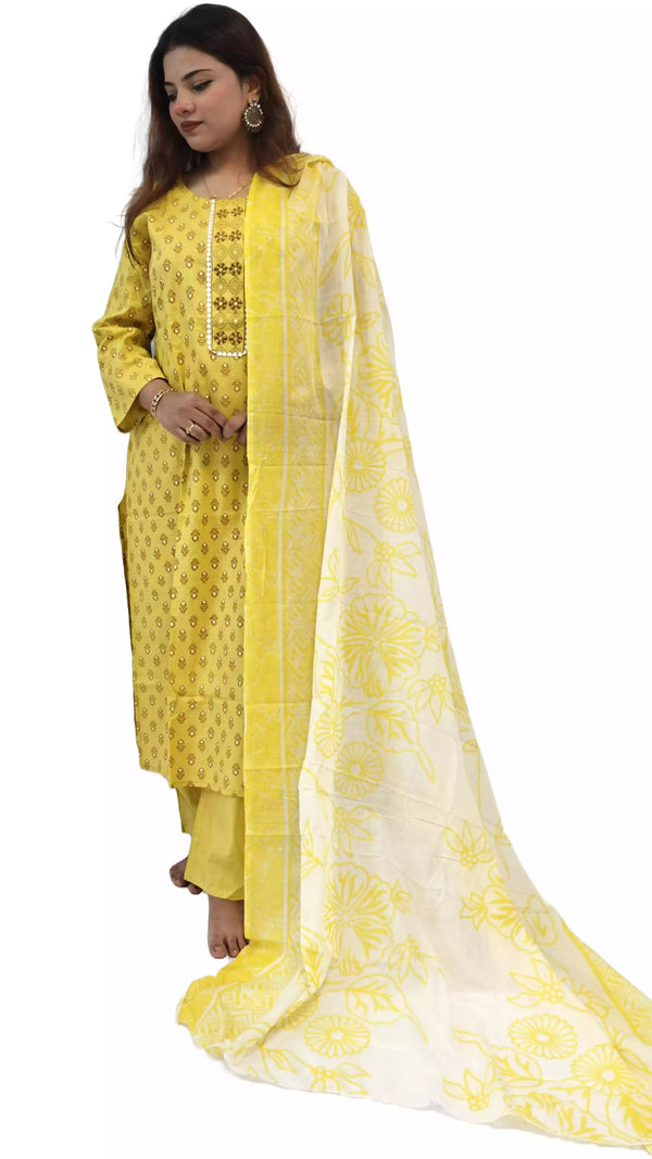 Readymade Block Print Cotton Suit With Cotton Dupatta