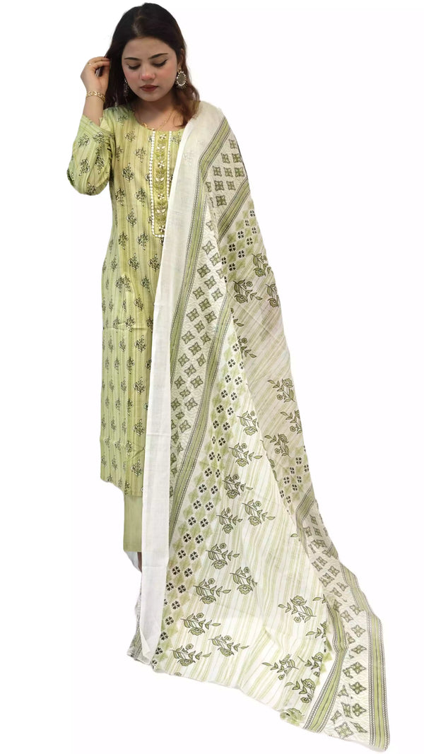 Readymade Block Print Cotton Suit With Cotton Dupatta