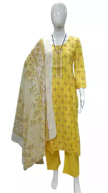 Readymade Block Print Cotton Suit With Cotton Dupatta