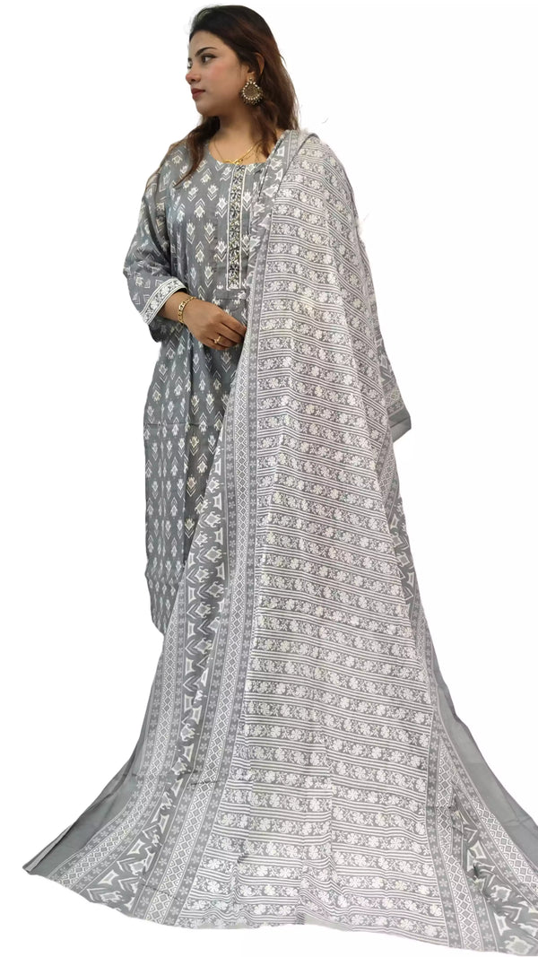 Readymade Block Print Cotton Suit With Cotton Dupatta