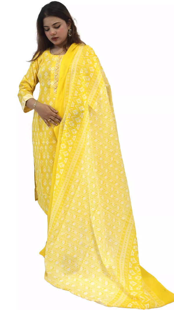 Readymade Block Print Cotton Suit With Cotton Dupatta