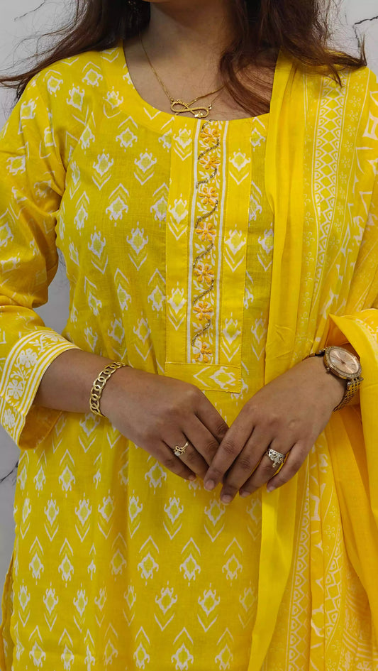 Readymade Block Print Cotton Suit With Cotton Dupatta