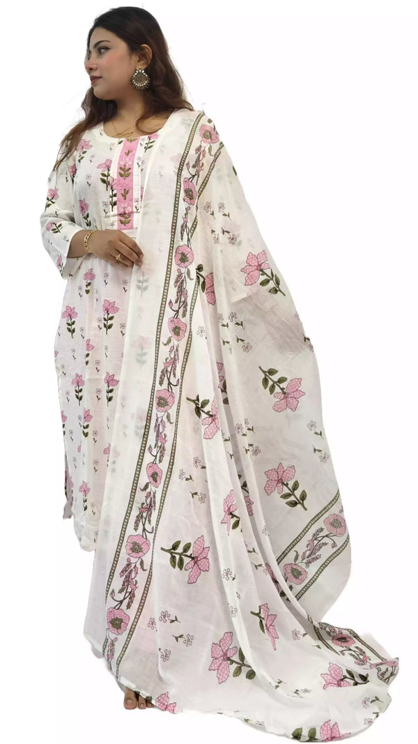 Readymade Block Print Cotton Suit With Cotton Dupatta