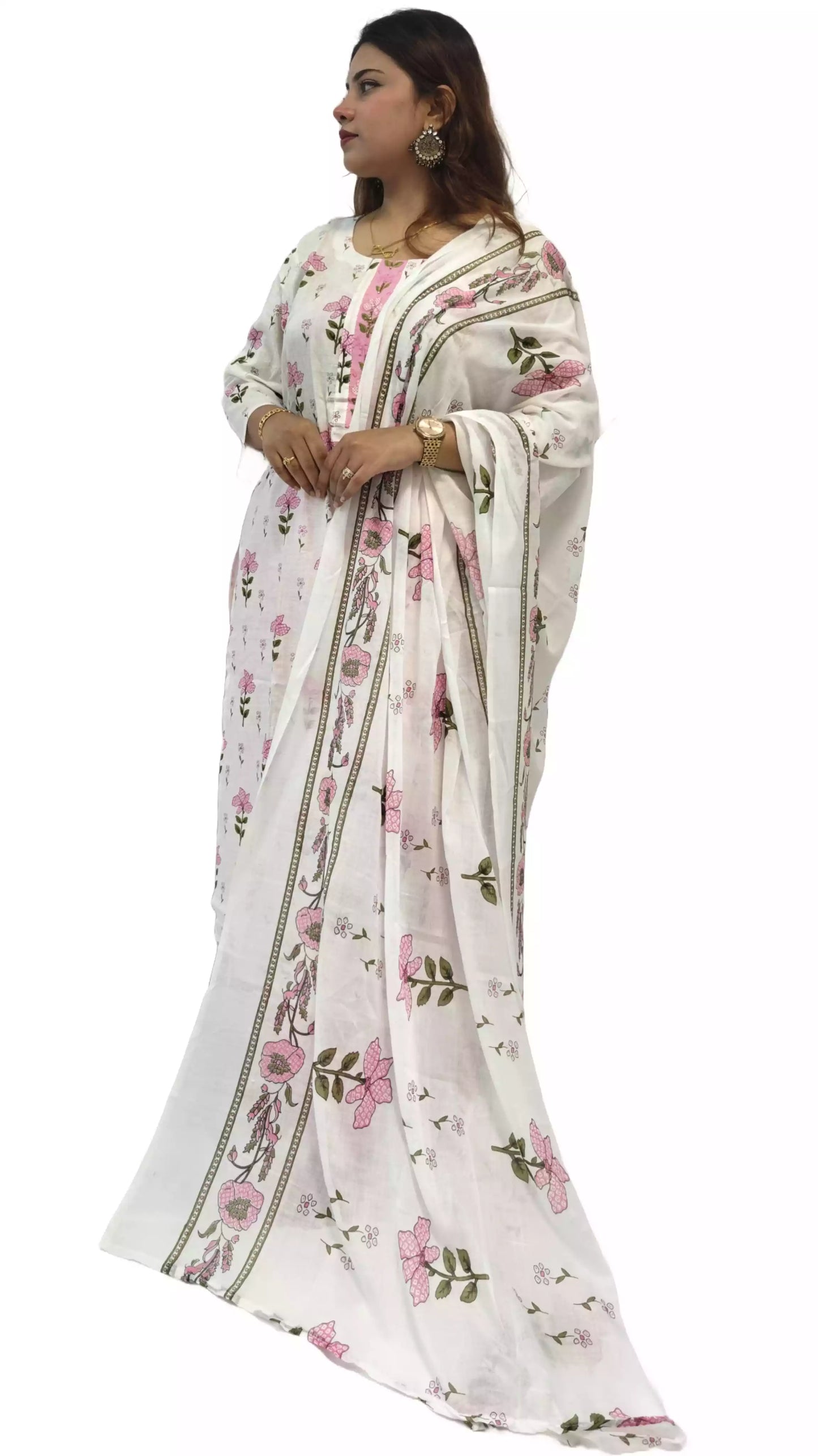 Readymade Block Print Cotton Suit With Cotton Dupatta