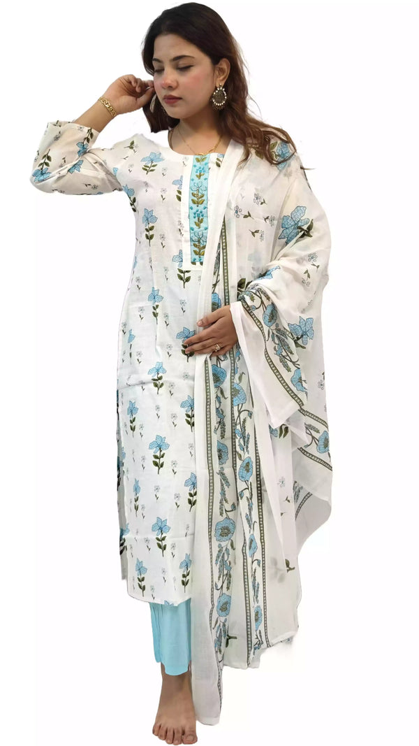 Readymade Block Print Cotton Suit With Cotton Dupatta