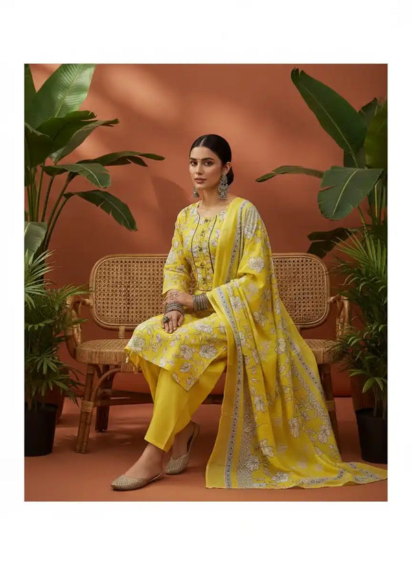 Readymade Block Print Cotton Suit With Cotton Dupatta