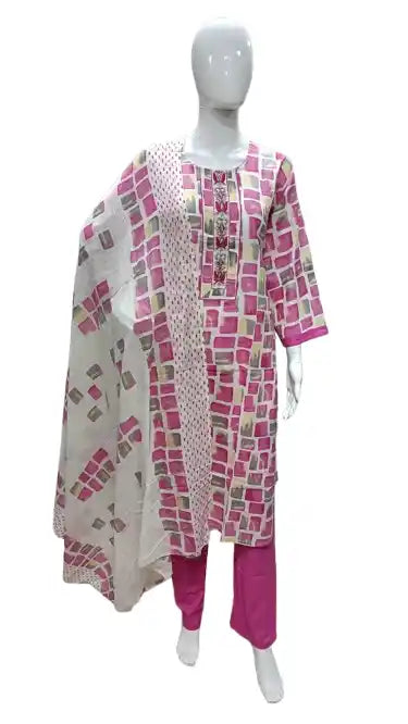 Readymade Block Print Cotton Suit With Cotton Dupatta