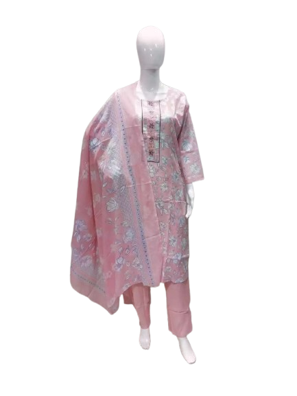 Readymade Block Print Cotton Suit With Cotton Dupatta