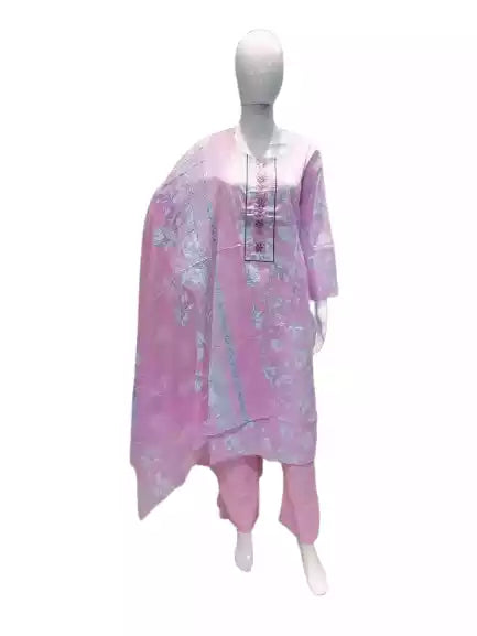 Readymade Block Print Cotton Suit With Cotton Dupatta