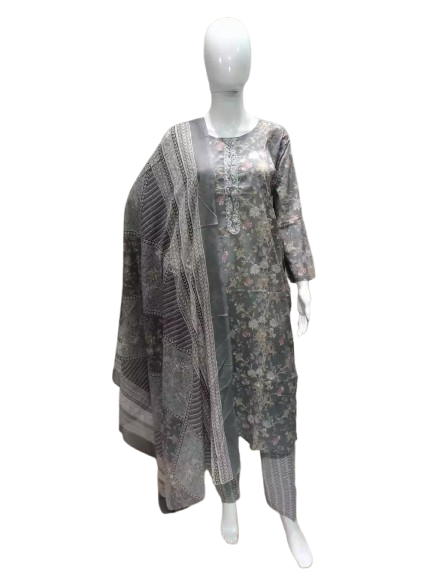 Readymade Block Print Cotton Suit With Cotton Dupatta