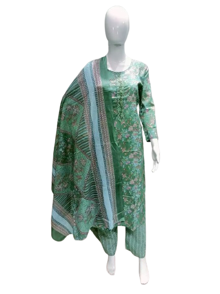 Readymade Block Print Cotton Suit With Cotton Dupatta