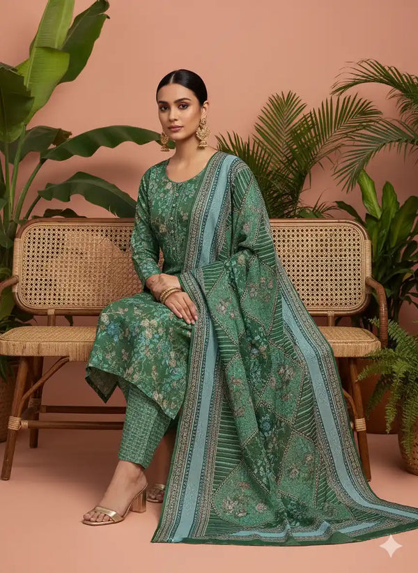 Readymade Block Print Cotton Suit With Cotton Dupatta