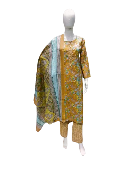 Readymade Block Print Cotton Suit With Cotton Dupatta