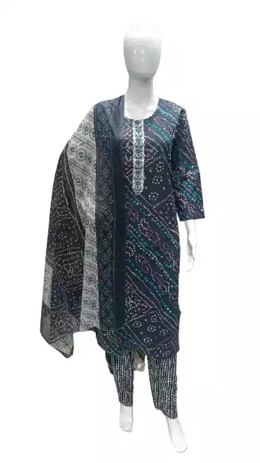 Readymade Block Print Cotton Suit With Cotton Dupatta