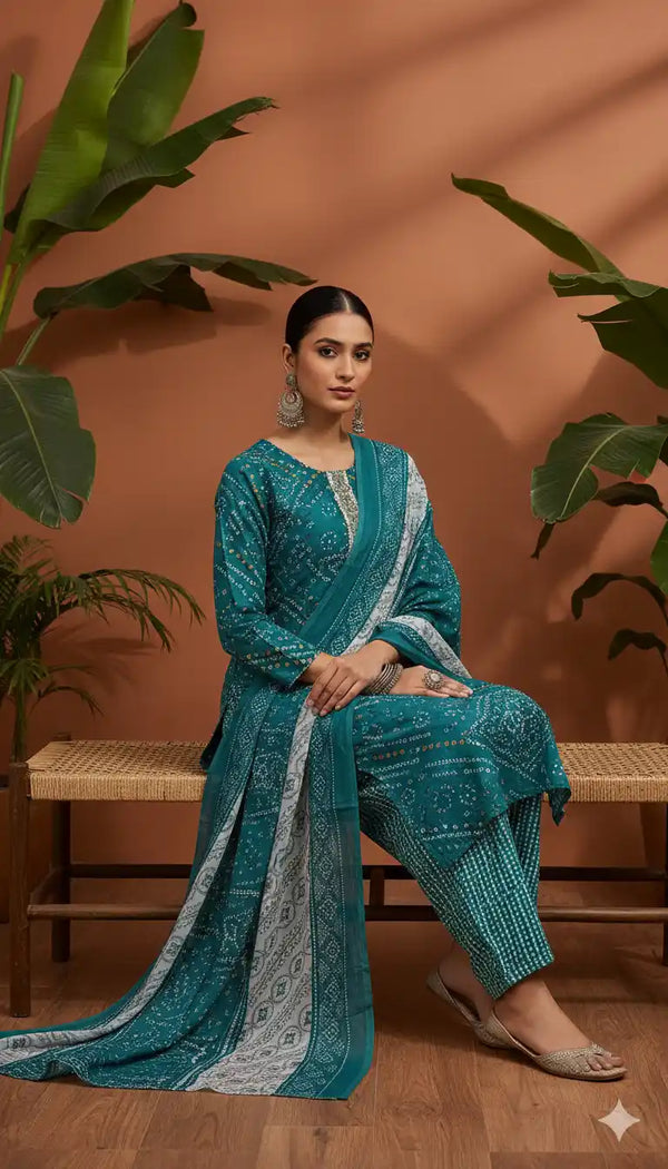 Readymade Block Print Cotton Suit With Cotton Dupatta