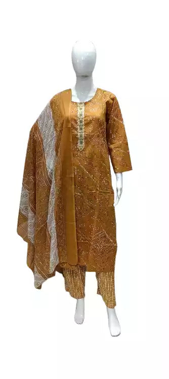 Readymade Block Print Cotton Suit With Cotton Dupatta