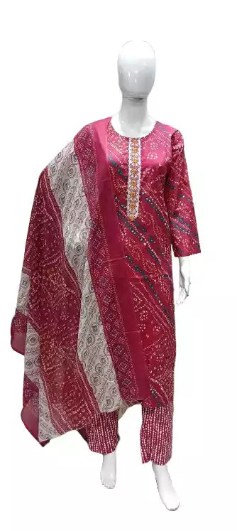 Readymade Block Print Cotton Suit With Cotton Dupatta