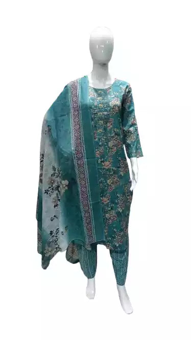 Readymade Block Print Cotton Suit With Cotton Dupatta
