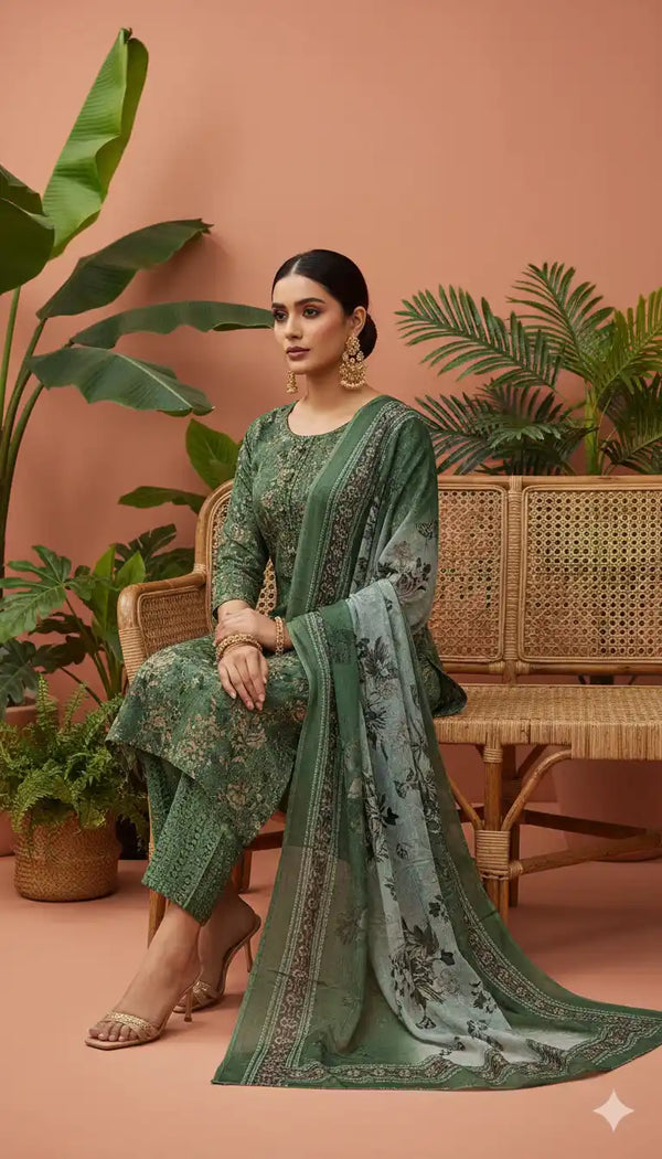 Readymade Block Print Cotton Suit With Cotton Dupatta