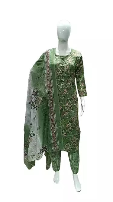 Readymade Block Print Cotton Suit With Cotton Dupatta