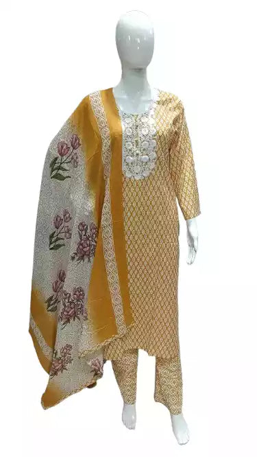 Readymade Block Print Cotton Suit With Cotton Dupatta