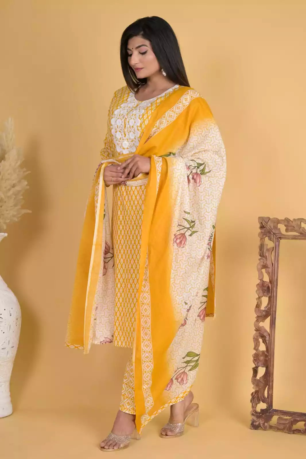 Readymade Block Print Cotton Suit With Cotton Dupatta