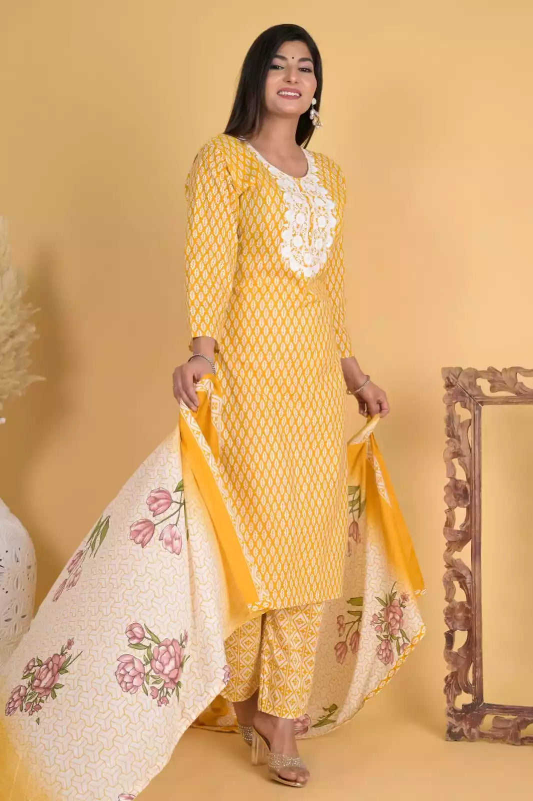 Readymade Block Print Cotton Suit With Cotton Dupatta