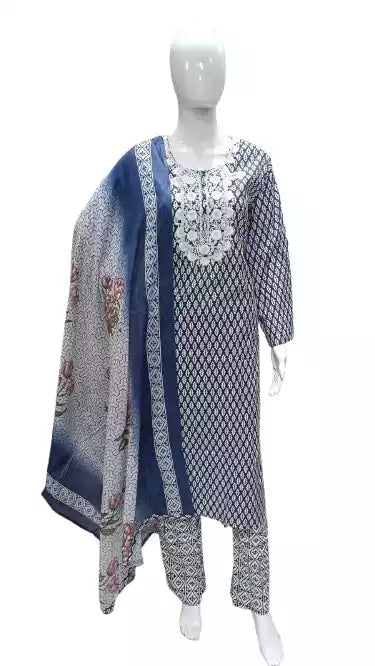 Readymade Block Print Cotton Suit With Cotton Dupatta