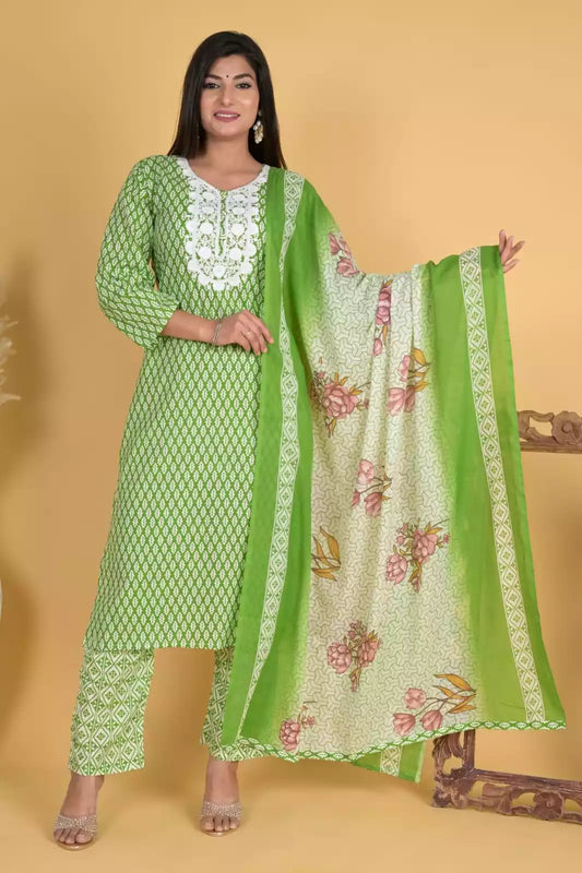 Readymade Block Print Cotton Suit With Cotton Dupatta