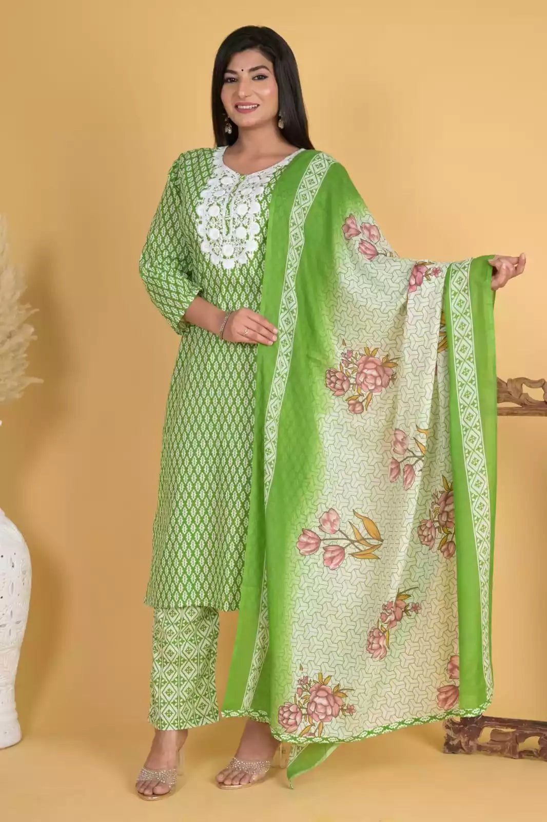 Readymade Block Print Cotton Suit With Cotton Dupatta