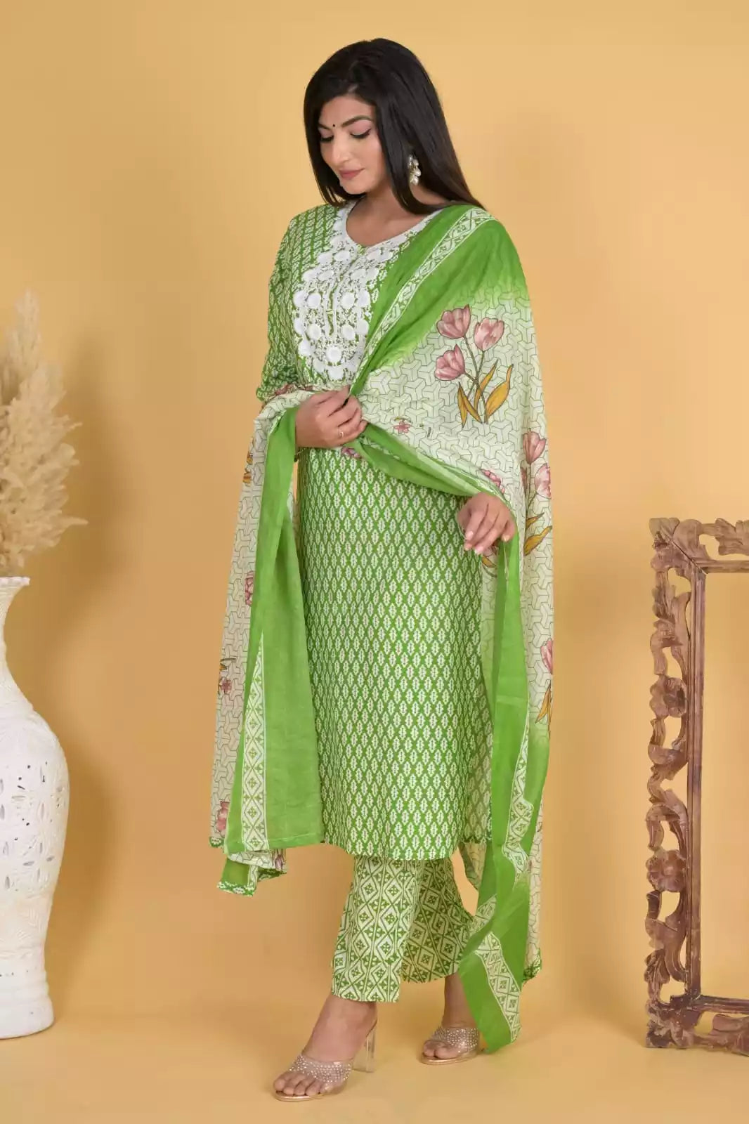 Readymade Block Print Cotton Suit With Cotton Dupatta