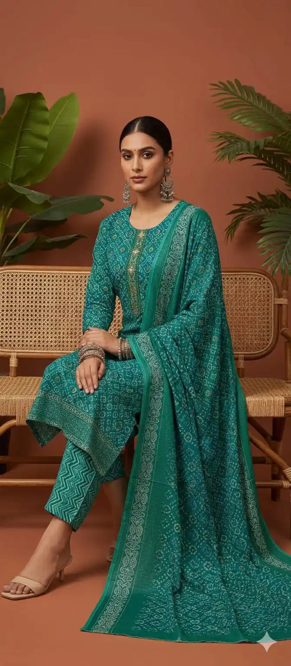 Readymade Block Print Cotton Suit With Cotton Dupatta
