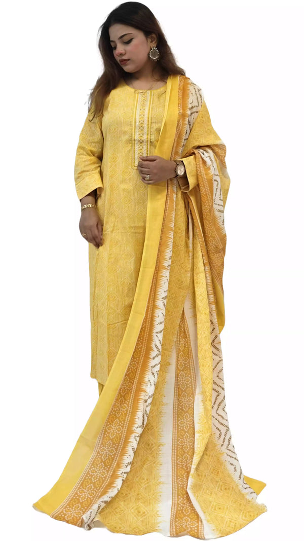 Readymade Block Print Cotton Suit With Cotton Dupatta