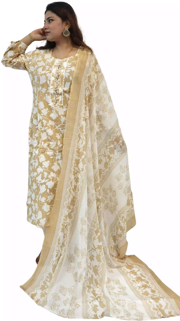 Readymade Block Print Cotton Suit With Cotton Dupatta