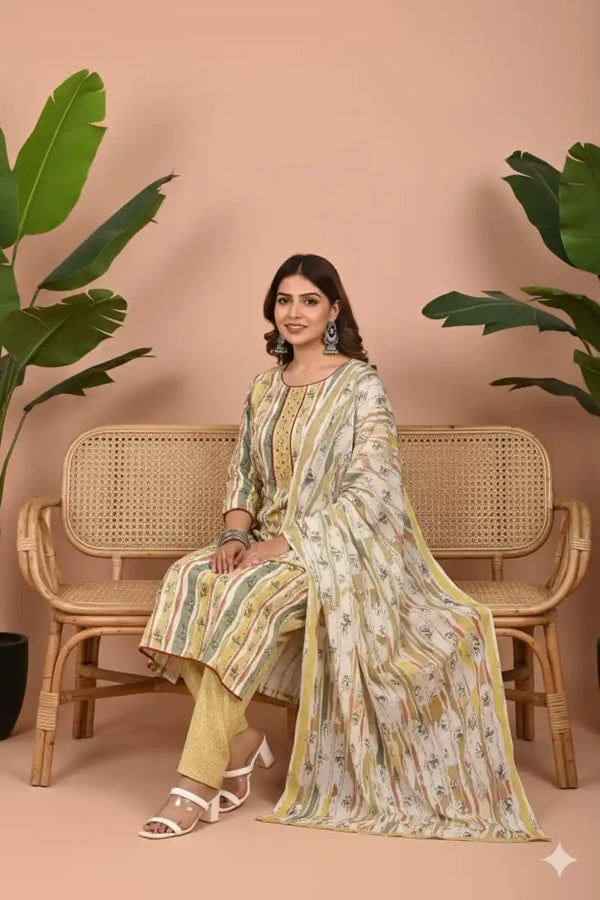 Readymade Block Print Cotton Suit With Cotton Dupatta