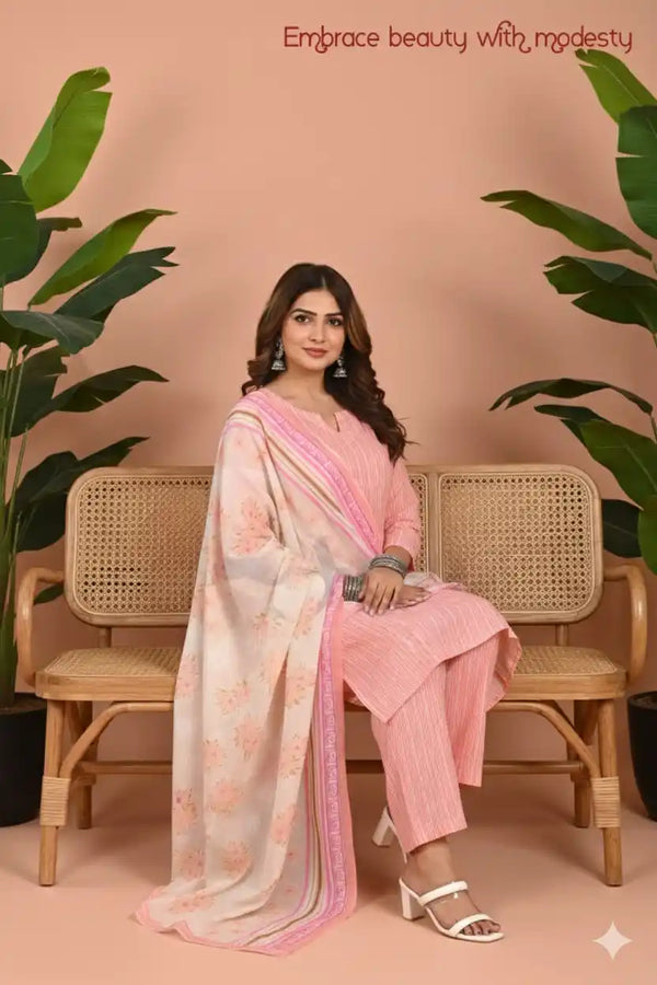 Readymade Block Print Cotton Suit With Cotton Dupatta