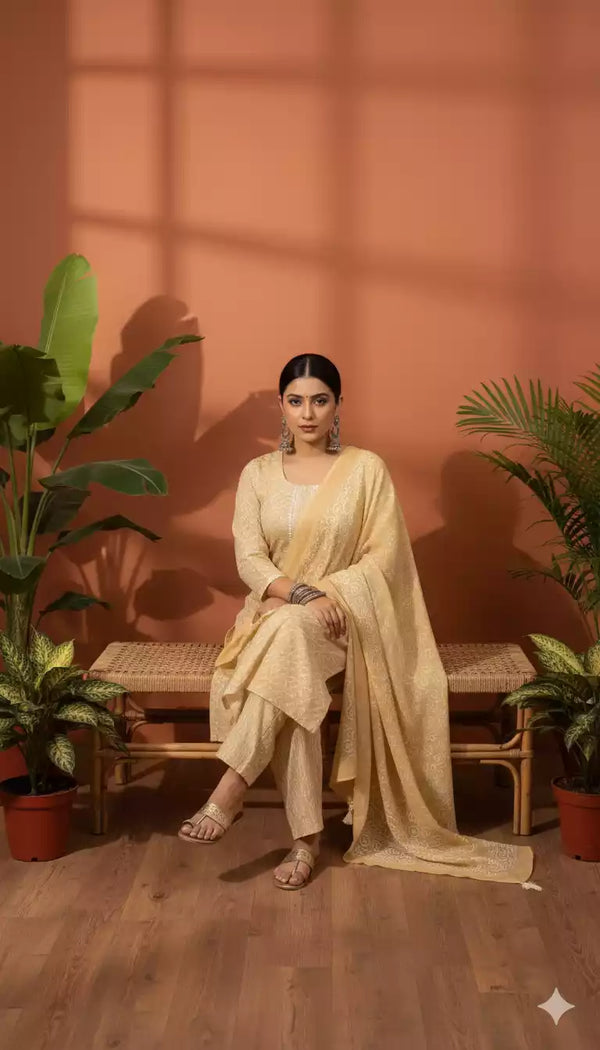 Readymade Block Print Cotton Suit With Cotton Dupatta