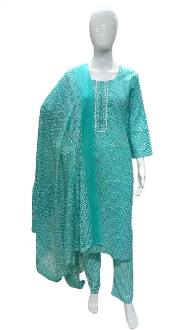 Readymade Block Print Cotton Suit With Cotton Dupatta